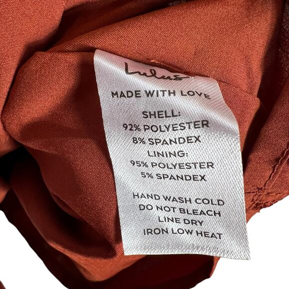 Lulus Satin Wrap Mini Dress Womens XL Rust Asymmetrical Glam Formal Cocktail - Picture 7 of 7